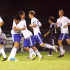 Victory dance: Junior Jose Molina hugs junior Bryan Arriola as he celebrates scoring the third goal in last game against Cy Ranch, securing victory. The team hadn’t won any district games beforehand. Photo by Dairyn Salguero