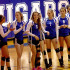 One crutch in front of the other: Junior Varsity volleyball player Ashleigh Teal steps forward when she is recognized before the game starts.