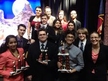 Lots of hardware: the team standing with their winnings. Photo courtesy of Cy Creek Speech and Debate