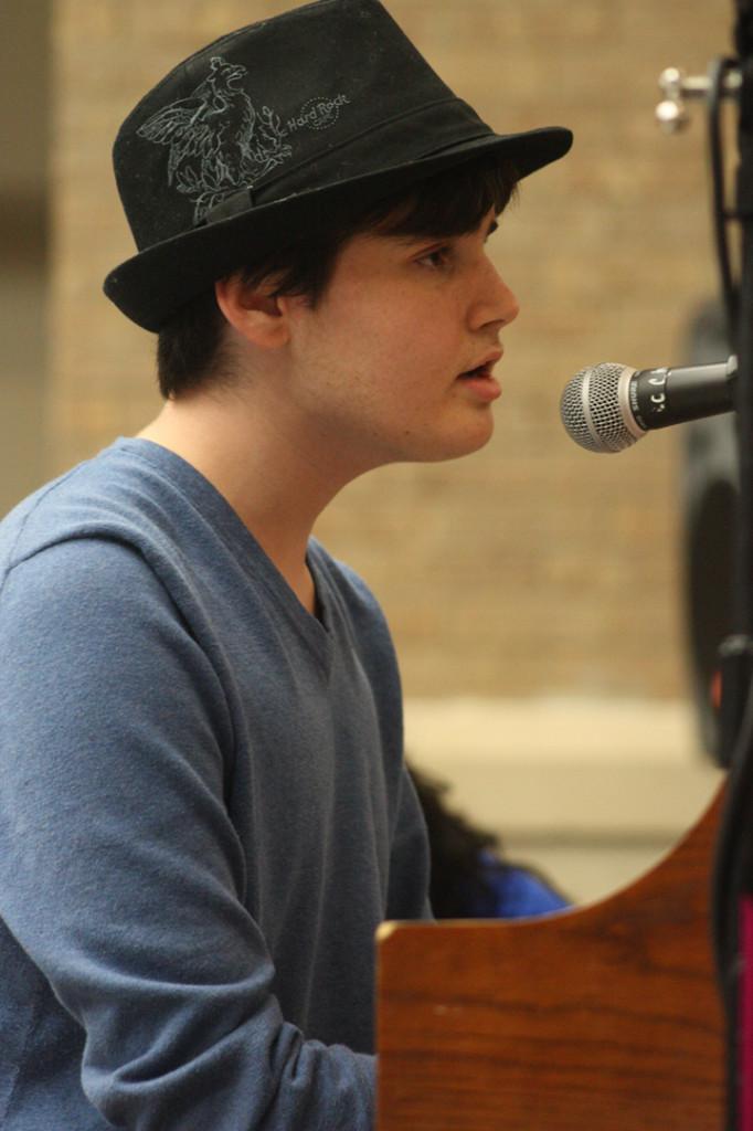 Piano man: Crocker singing while playing the piano. 