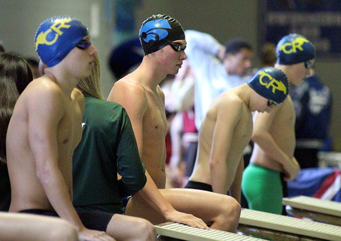 Junior Hunter Gildart before swimming the 200m individual medley. He finished first overall in the event.