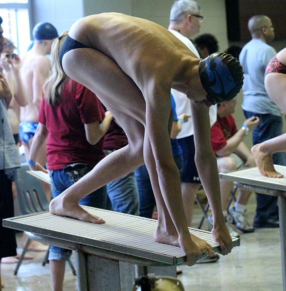 Sophomore Parker Knight ready to swim his event.