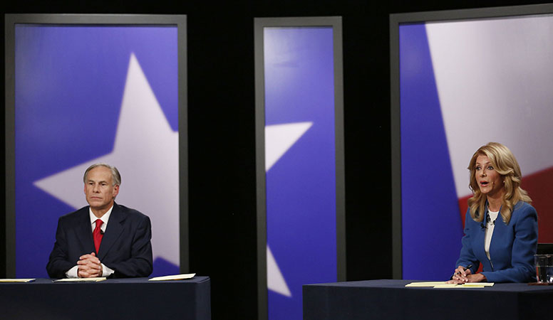 Texas State Sen. Wendy Davis, Democratic candidate, during the final gubernatorial debate in a KERA-TV studio in Dallas on Tuesday, Sept. 30, 2014. (Andy Jacobsohn/Dallas Morning News/MCT)