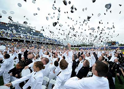 U.S. Naval Academy graduates throw their caps in the air during the class of 2013 graduation and commissioning ceremony May 24, 2013, in Annapolis, Md. (U.S. Navy photo by Chief Mass Communication Specialist Sam Shavers/Released)