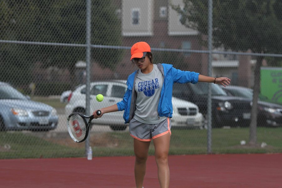 Players compete against Cy Falls Junior Varsity Tennis