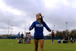 Students participated in an egg race: the goal was to cross the field without dropping an egg and breaking it. 