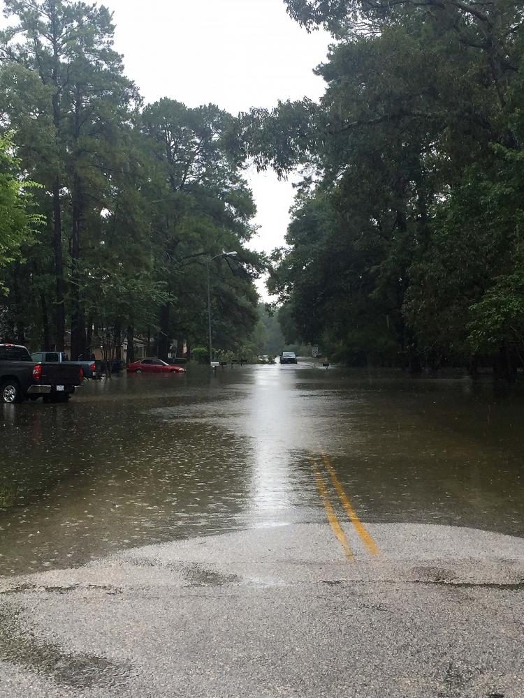 Water levels rise on a neighborhood street in Windwood.