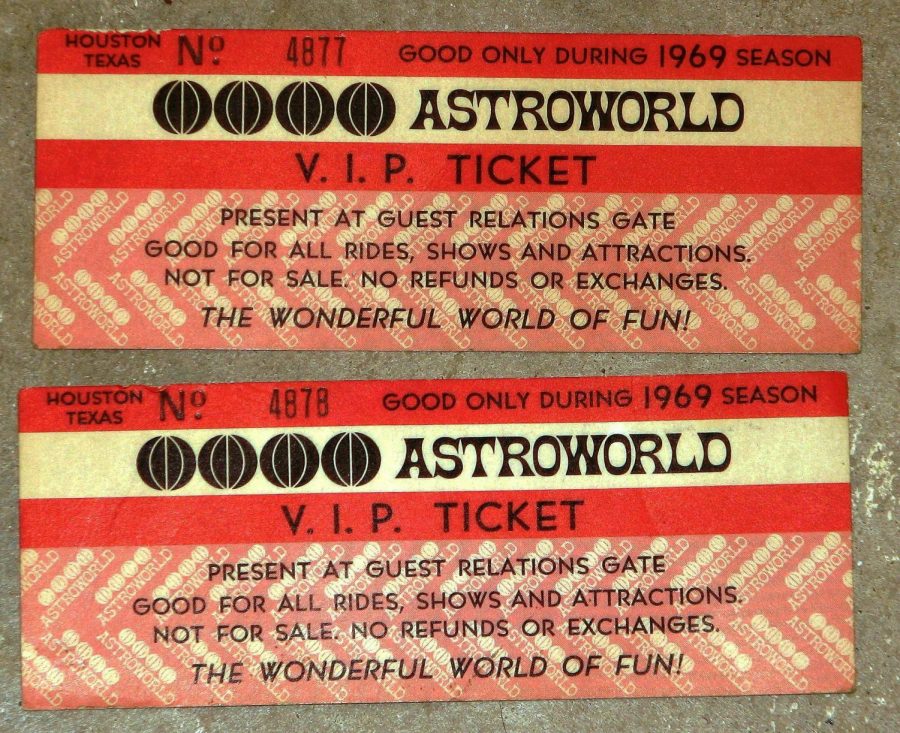 File:1969 Astroworld Tickets Houston Texas.JPG by Cristan.williams is licensed under CC BY 3.0