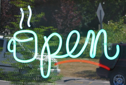 "Coffee Shop Open Sign" by Mykl Roventine is licensed under CC BY-NC-SA 2.0