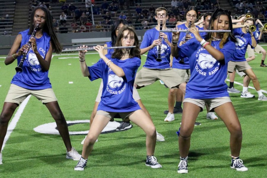 Cougar Band performs at the Sept. 9 varsity football game against Cy Ranch at Pridgeon Stadium.