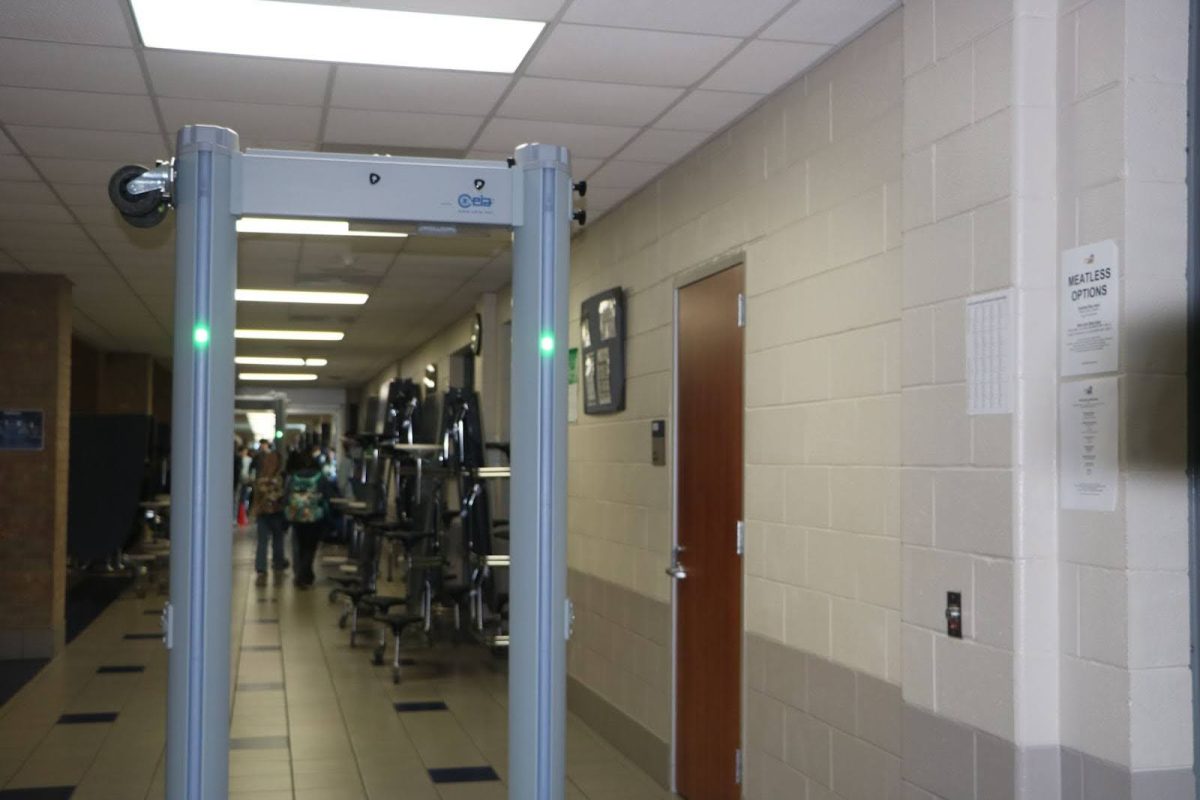 
During tardy sweeps, students are required to go to the large commons and pass through a metal detector before returning to class.